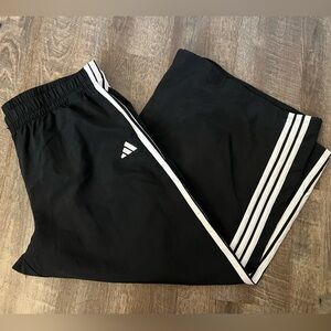 adidas Black Wide Leg Trousers with White Accents